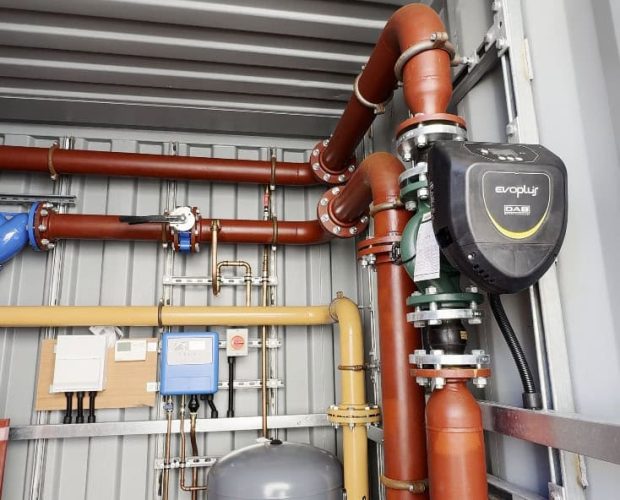 Inside a temporary boiler hire container